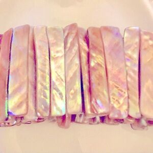 Vintage Bracelet Mother-of-Pearl Shell bars, in warm pearly beige stretch